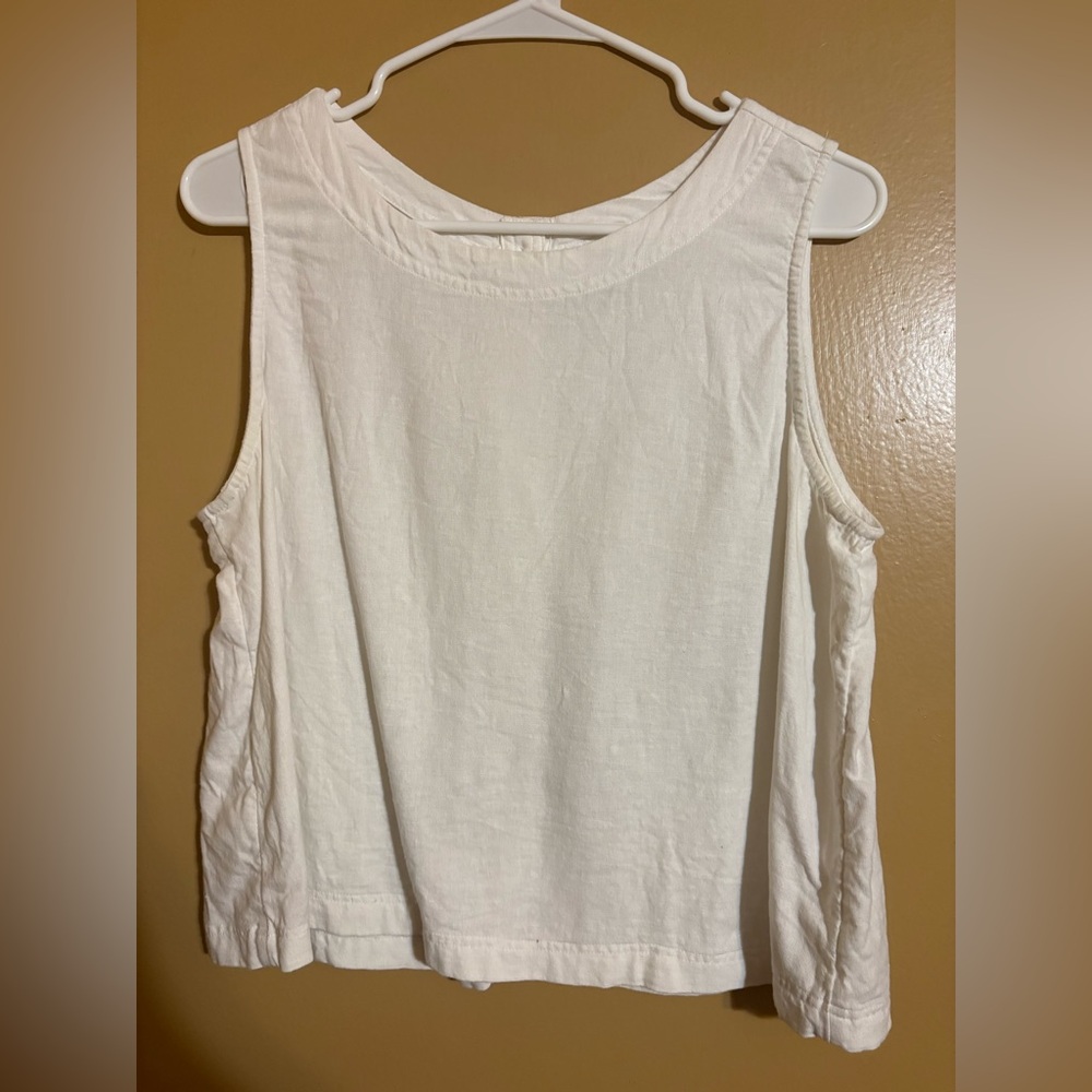 LOFT White Linen Button Back Tank Top